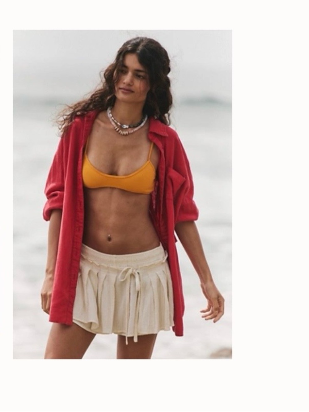 Free People Cream Pleated Mini Skort with Drawstring Waist